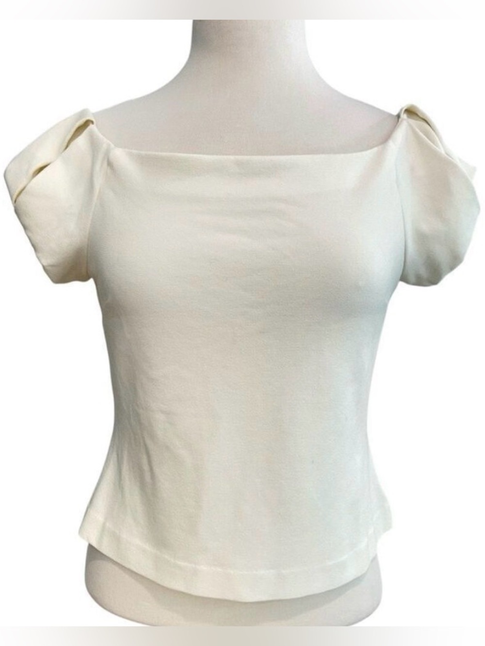 Ted Baker ecru white crop off shoulder top gold zipper jersey short balloon sz 3